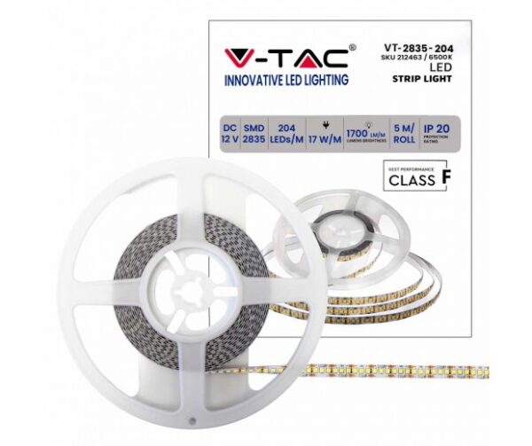 STRISCIA LED VT-2835-17 8500LM 12V STRIP 5MT 17W/M BIANCO FREDDO 6400K IP20 (212463)