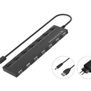 HUB 7 PORTE USB 2.0 (HUBBIES08BP) NERO ALIMENTATO