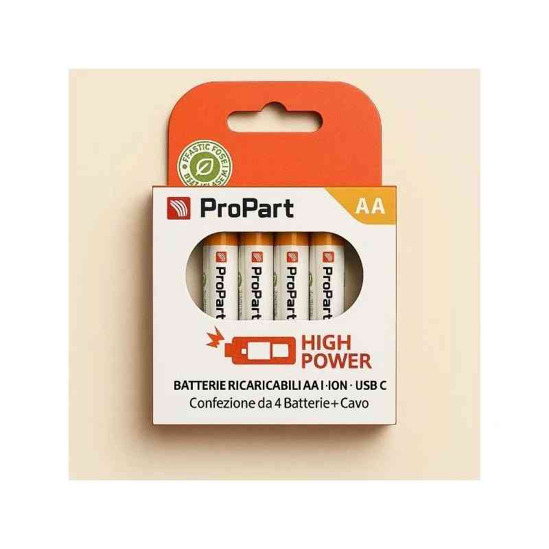 BATTERIE RICARICABILI AA USB-C 1750MAH 1.5V - CONF. 4PZ - EK-RB-04 (1INR14/40)