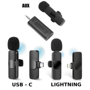 MICROFONO LAVALIER WIRELESS LIGHTNING/TYPE-C/AUX SMARTPHONE APPLE ANDROID IPAD (WR03) CON CLIPS