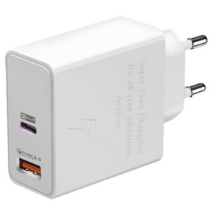 CARICABATTERIE CARICATORE DA RETE DOPPIO TYPE-C/USB 85W (HT-AC80) BIANCO