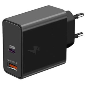 CARICABATTERIE CARICATORE DA RETE DOPPIO TYPE-C/USB 85W (HT-AC80) NERO